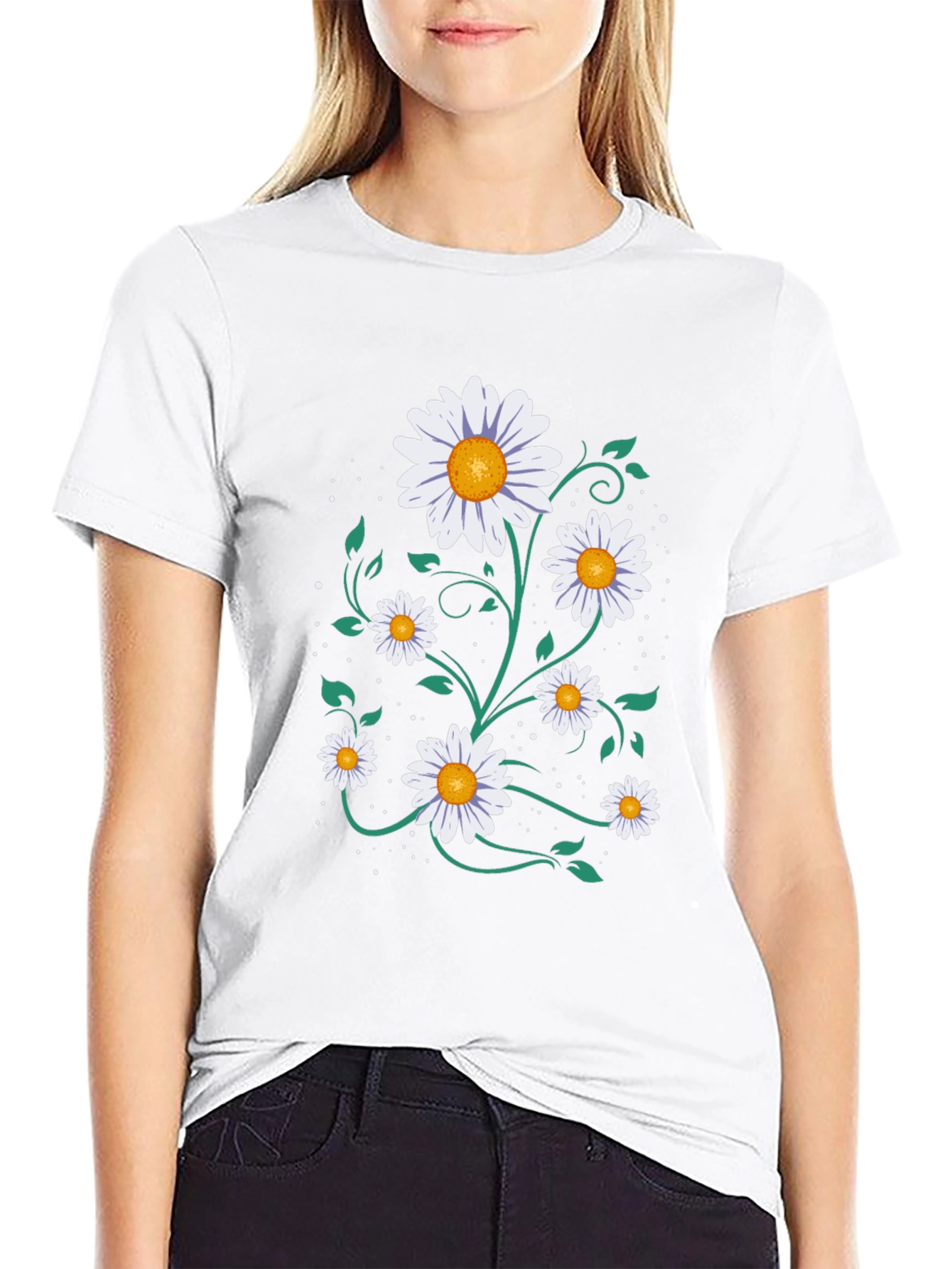 Daisy Graphic Tee - Floral Print Black T-Shirt