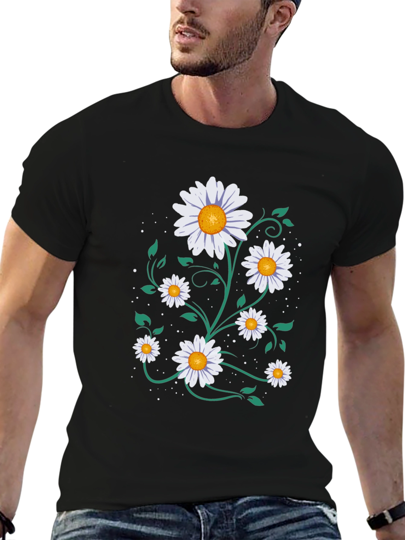 Daisy Graphic Tee - Floral Print Black T-Shirt