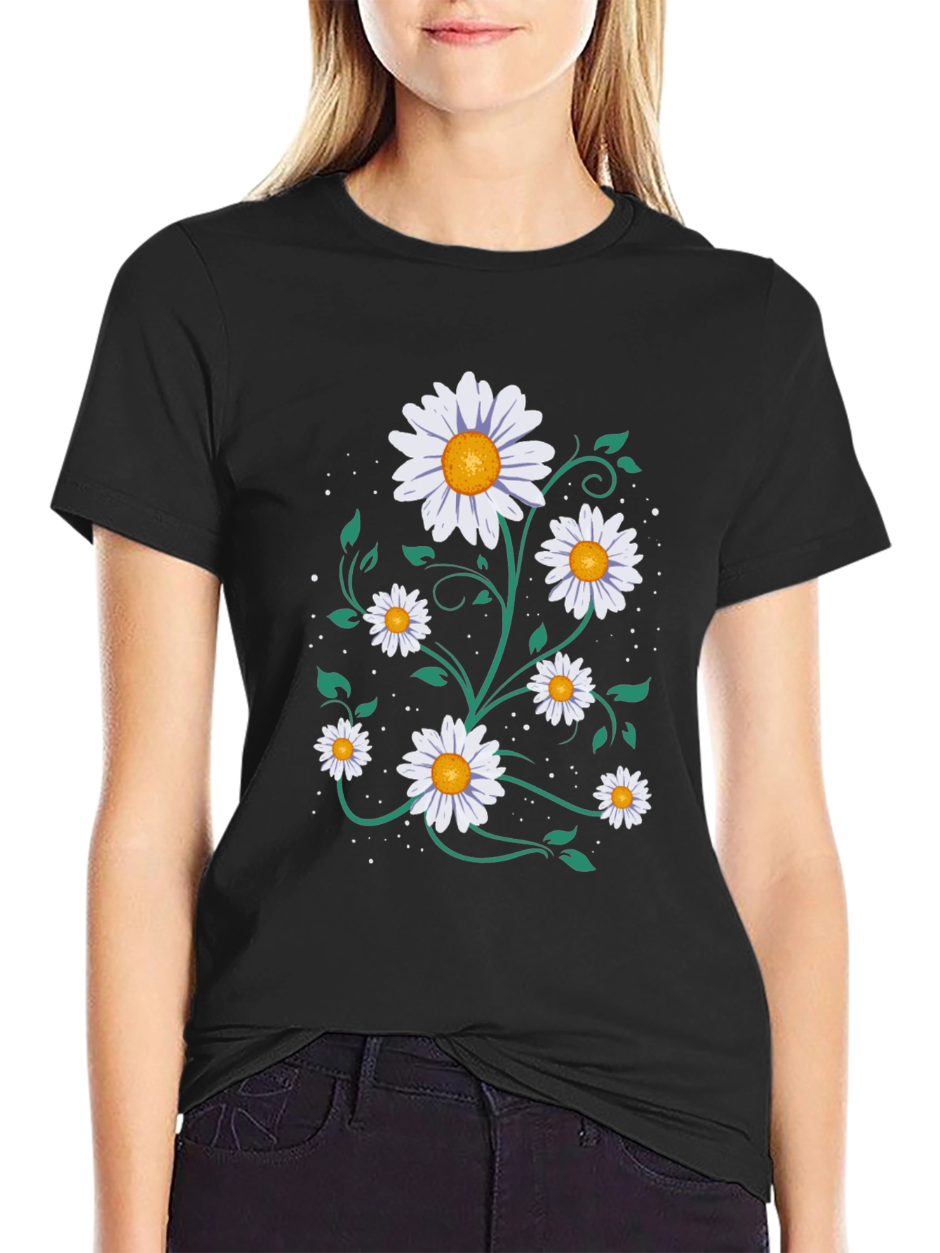 Daisy Graphic Tee - Floral Print Black T-Shirt
