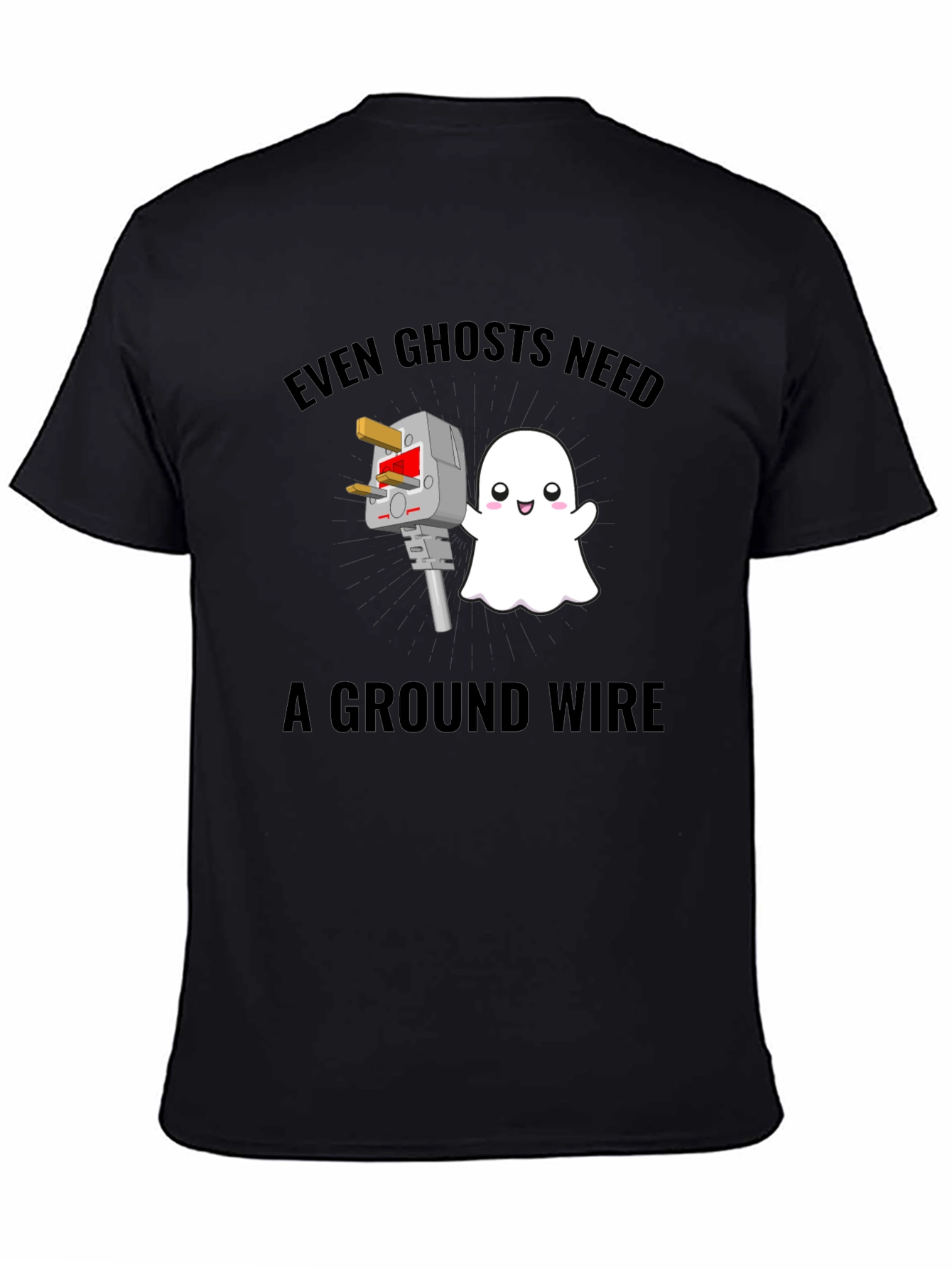 Funny Ghost Ground Wire Black T-Shirt