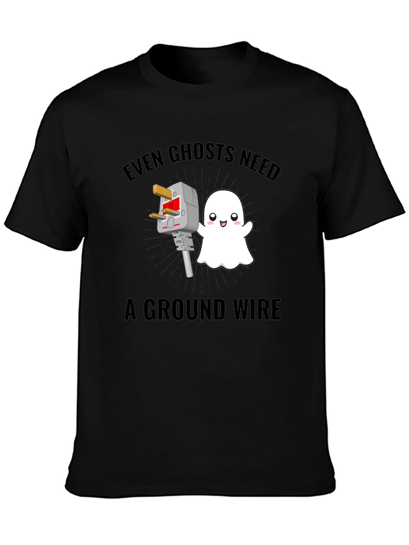 Funny Ghost Ground Wire Black T-Shirt