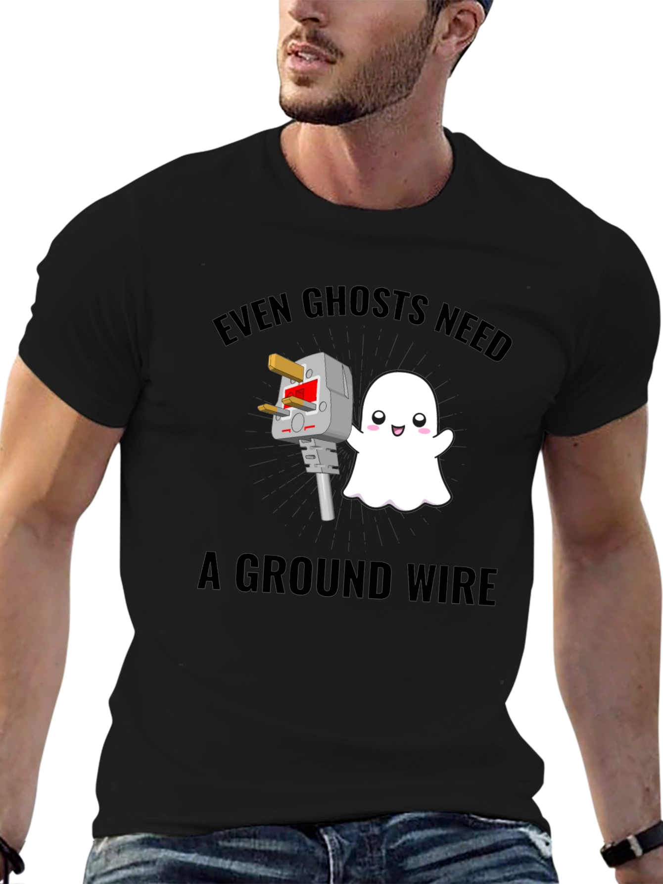 Funny Ghost Ground Wire Black T-Shirt
