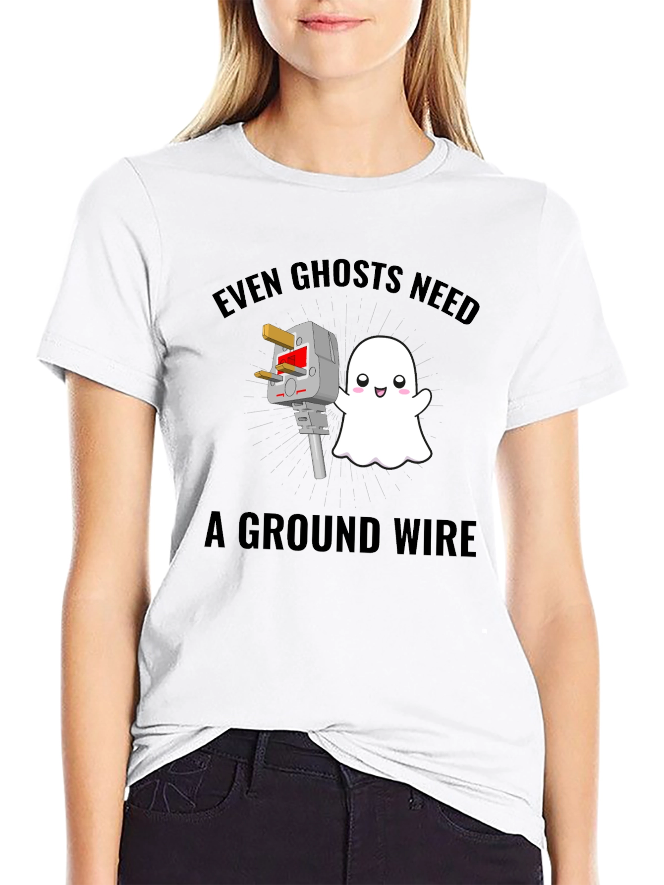 Funny Ghost Ground Wire Black T-Shirt