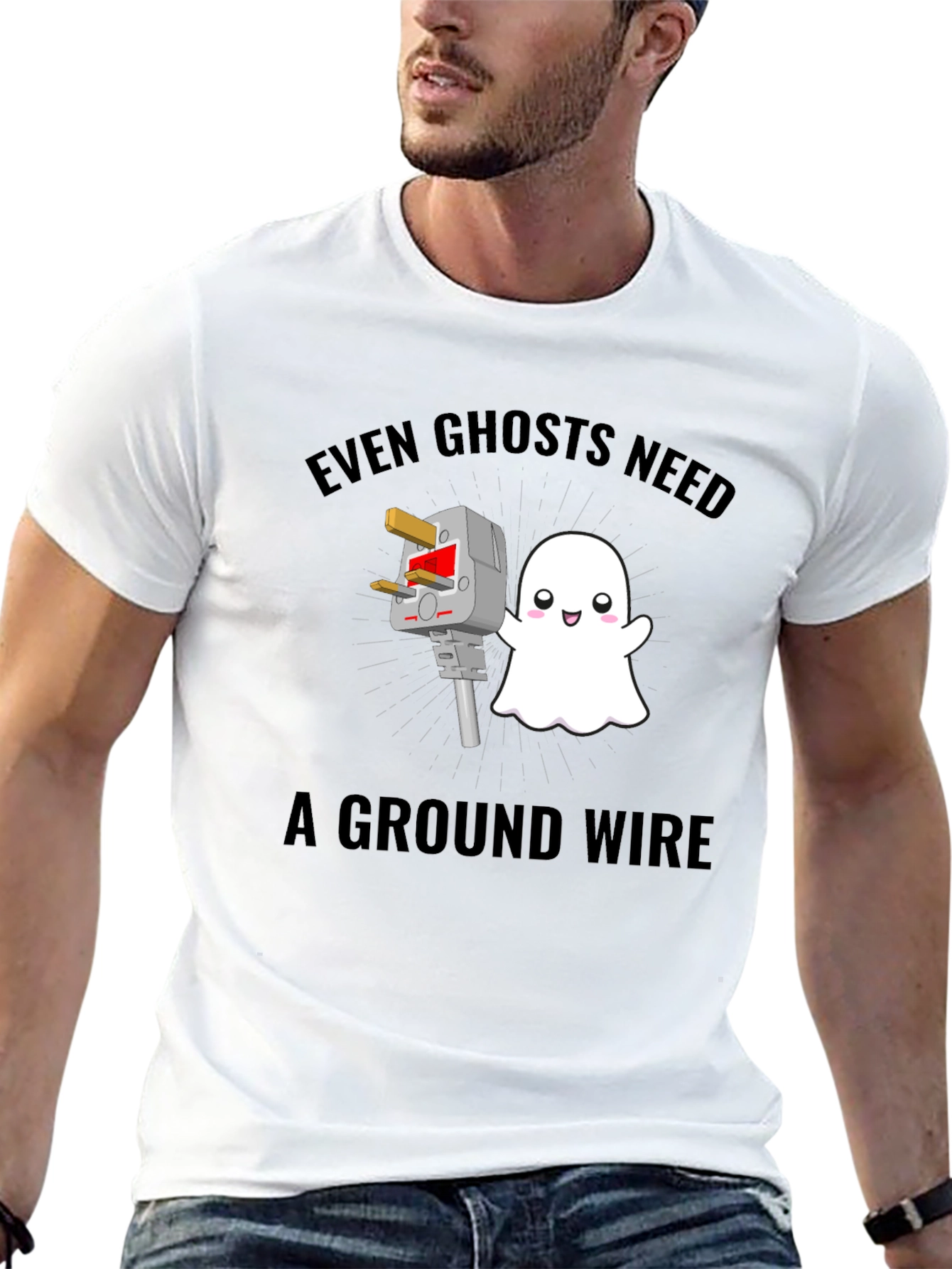 Funny Ghost Ground Wire Black T-Shirt