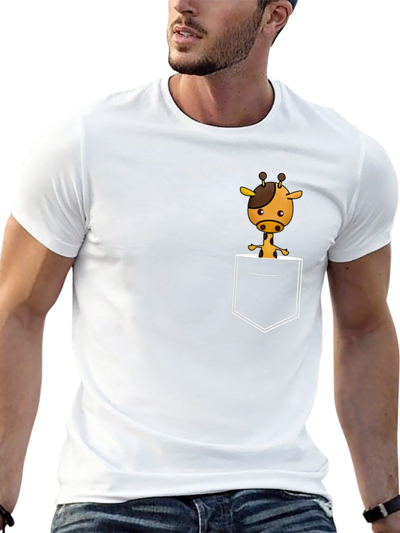 Giraffe Pocket Graphic Tee - Black Cotton Shirt