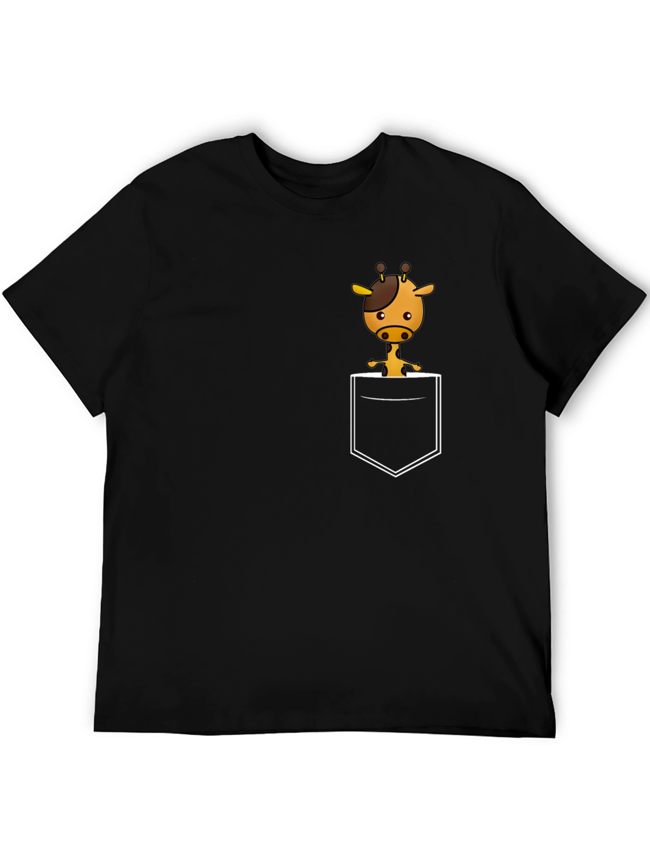 Giraffe Pocket Graphic Tee - Black Cotton Shirt
