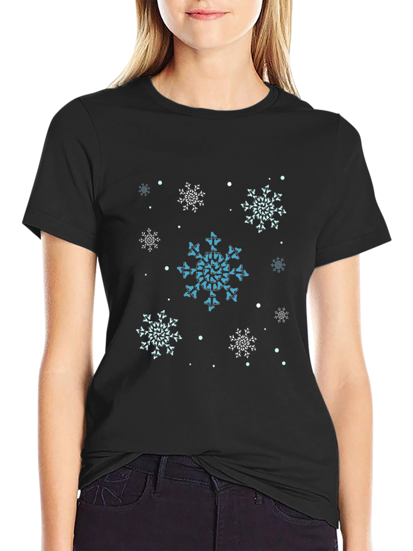 Snowflake Pattern Black T-Shirt