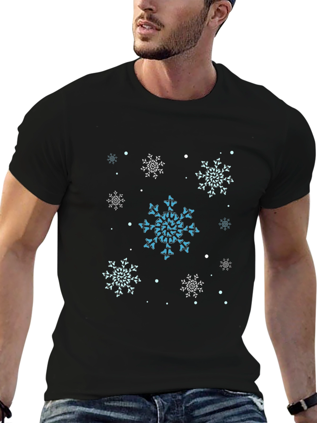 Snowflake Pattern Black T-Shirt