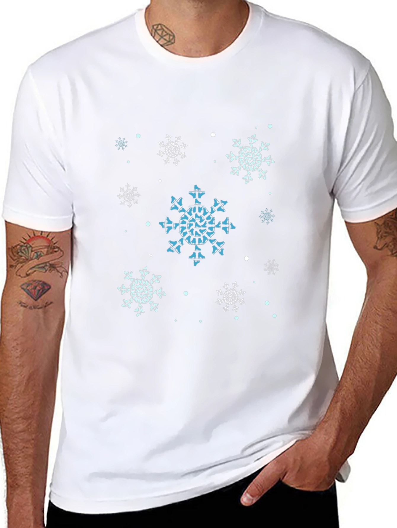 Snowflake Pattern Black T-Shirt