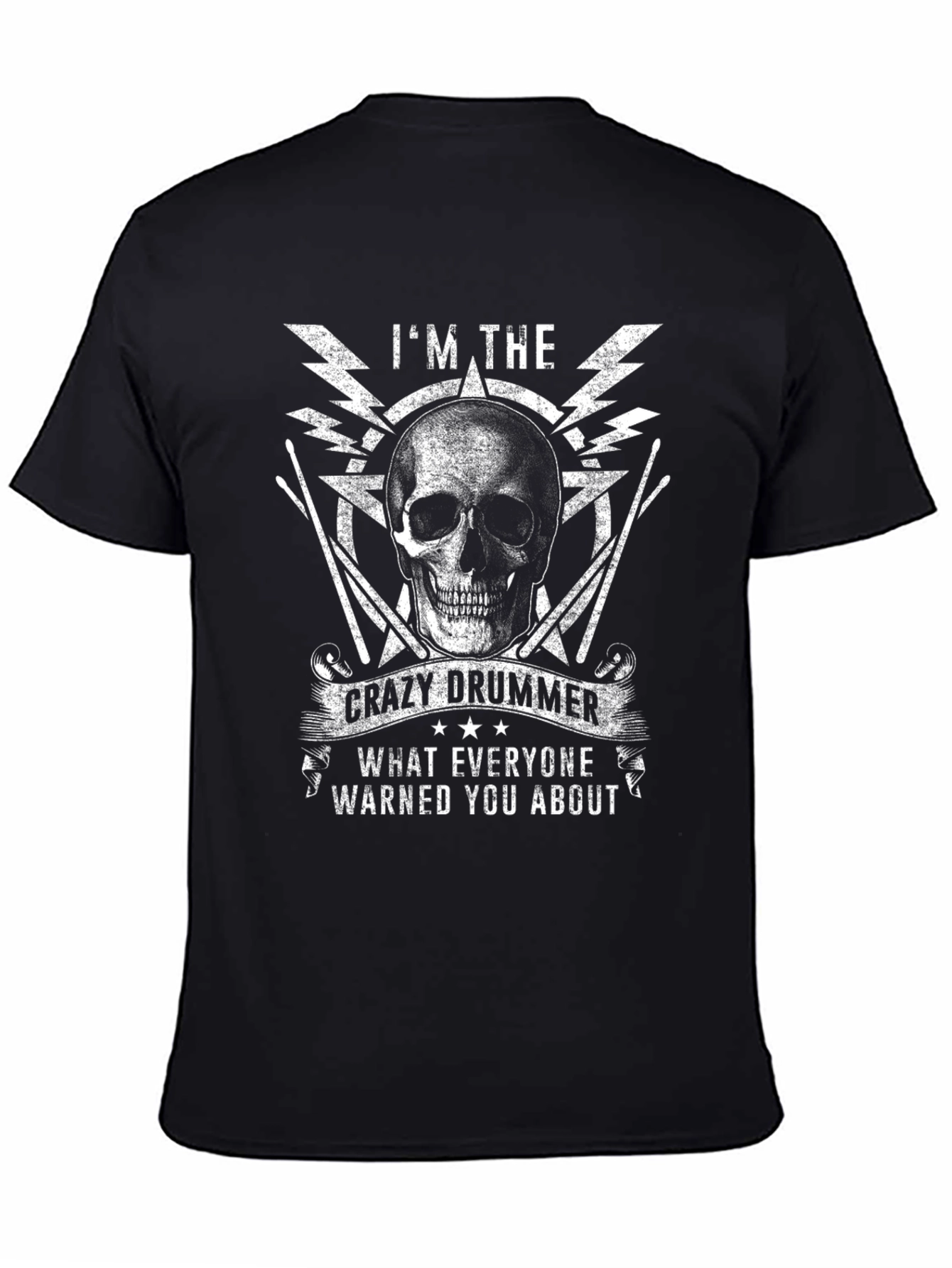 Crazy Drummer Skull Graphic T-Shirt