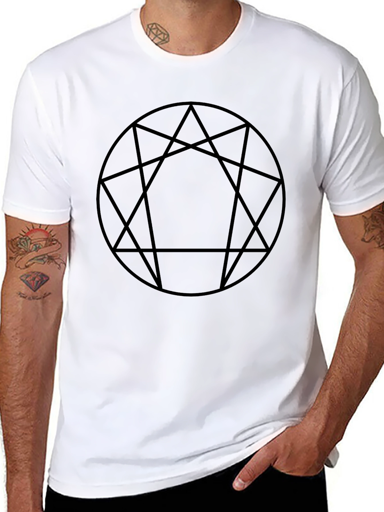 Enneagram Black T-Shirt - Geometric Style