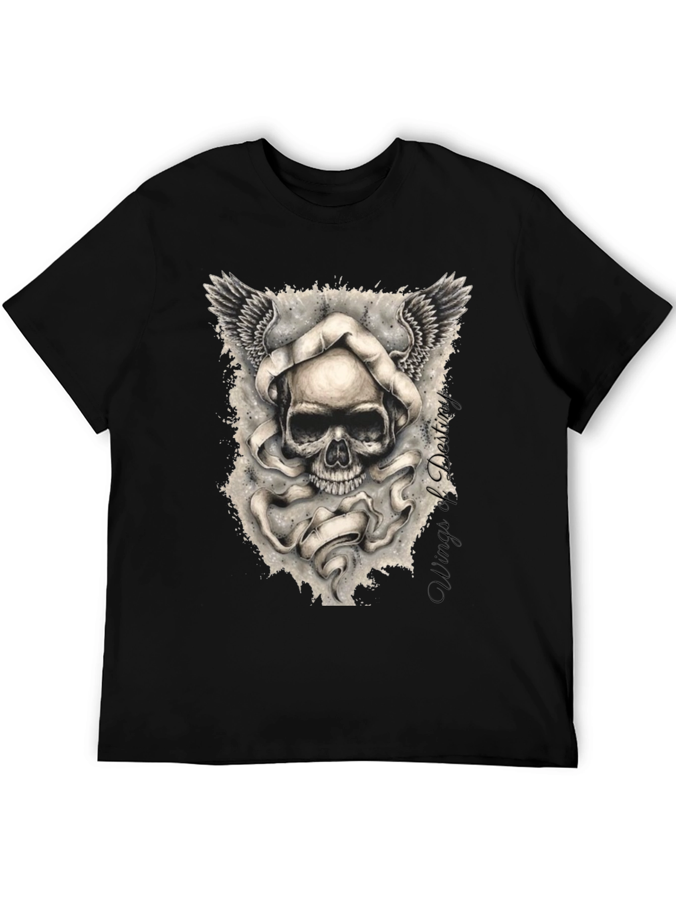 Grim Reaper Skull Winged Graphic Tee - Black