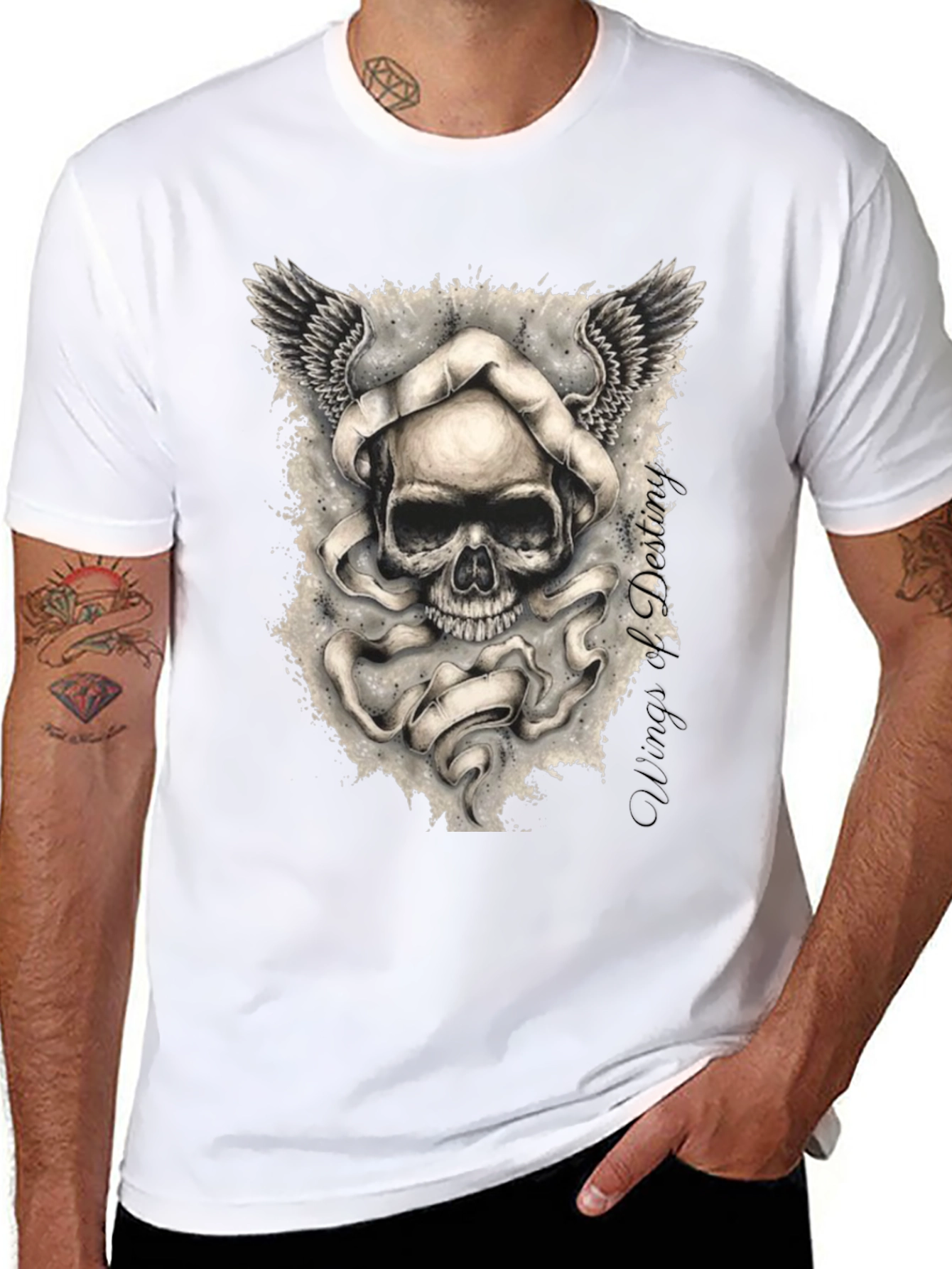 Grim Reaper Skull Winged Graphic Tee - Black