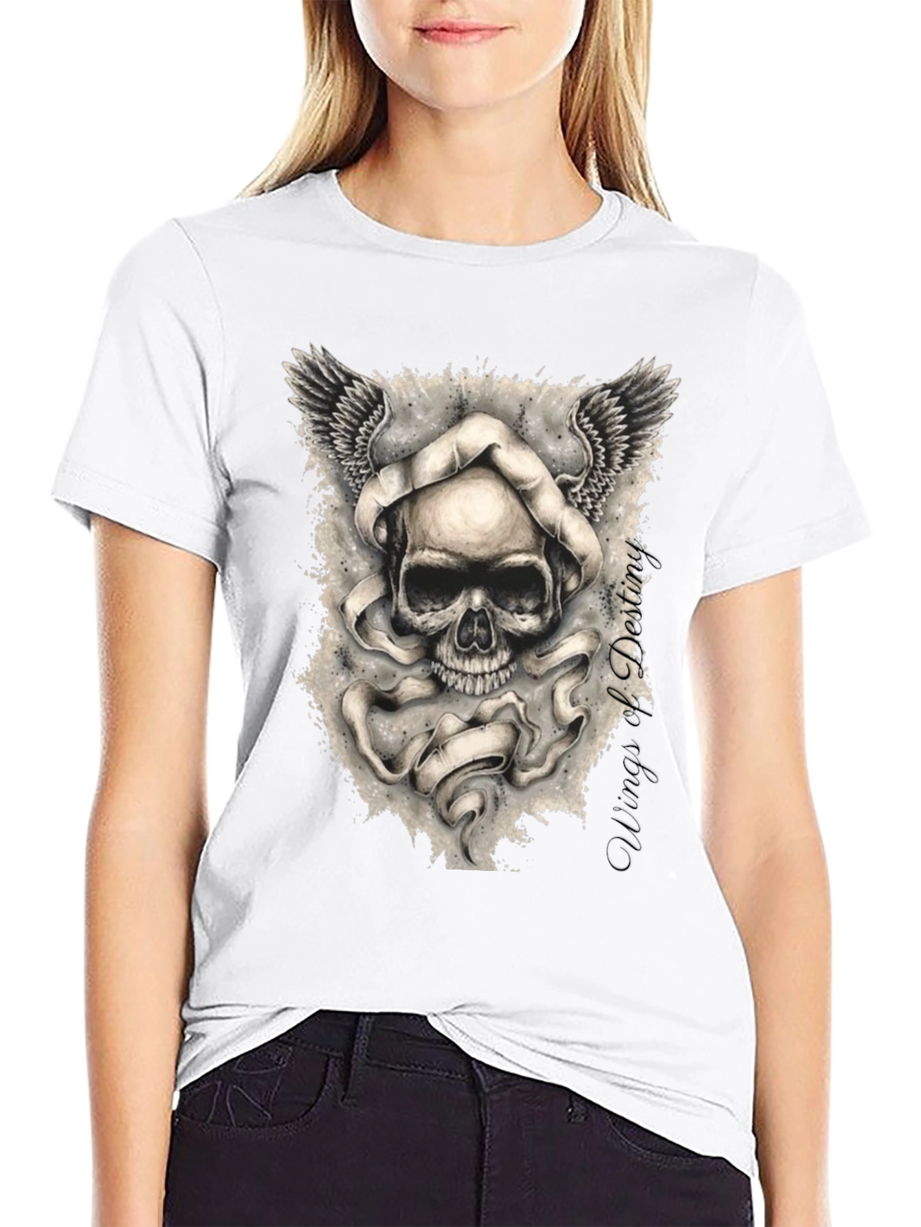 Grim Reaper Skull Winged Graphic Tee - Black