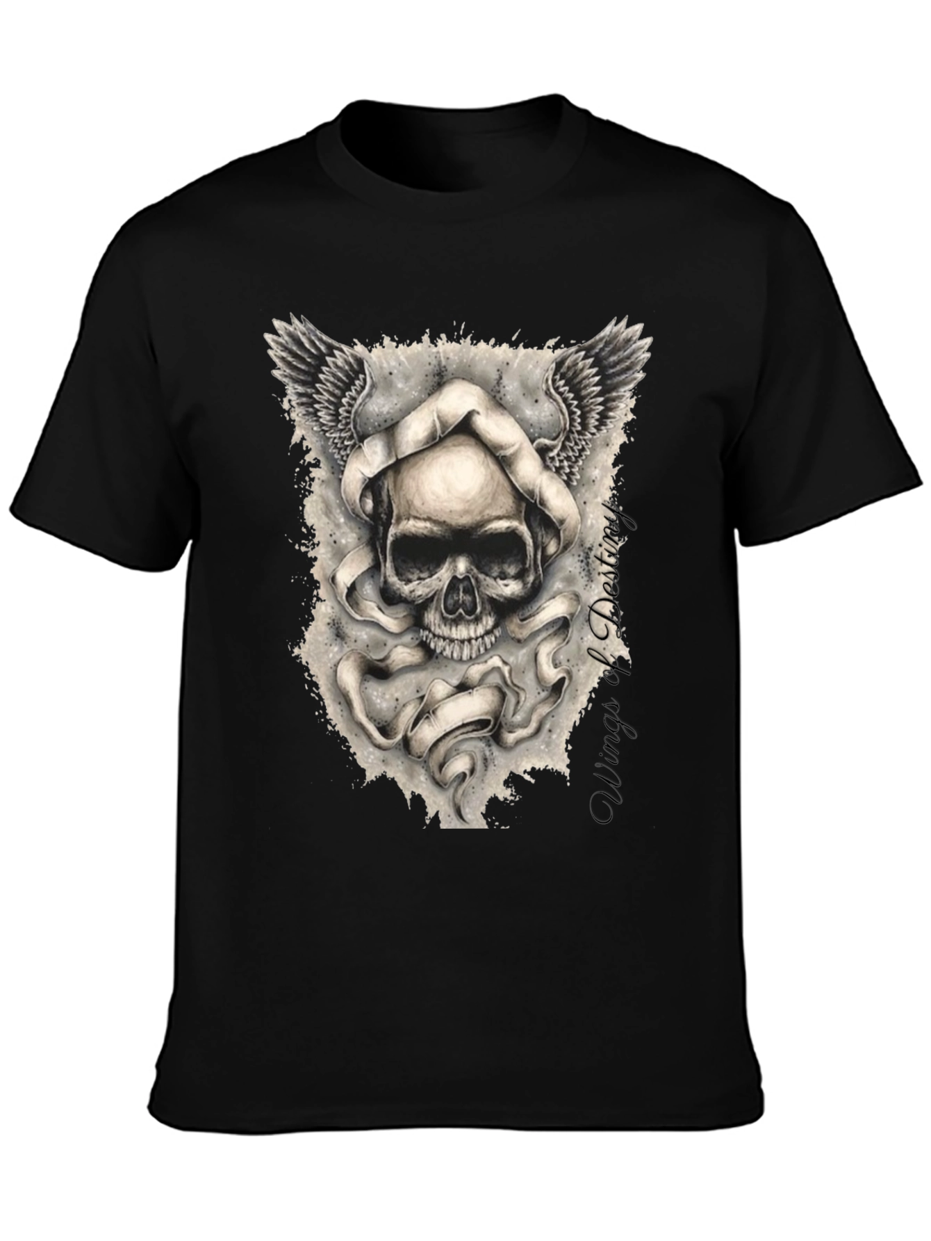 Grim Reaper Skull Winged Graphic Tee - Black