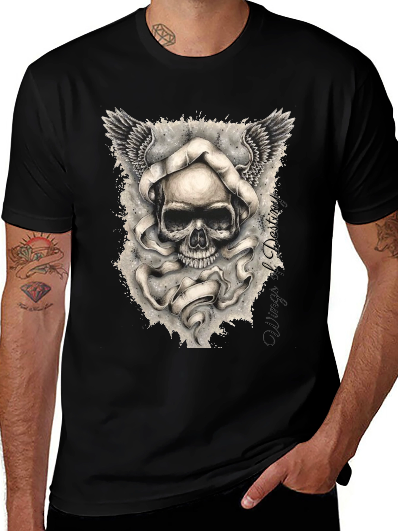 Grim Reaper Skull Winged Graphic Tee - Black