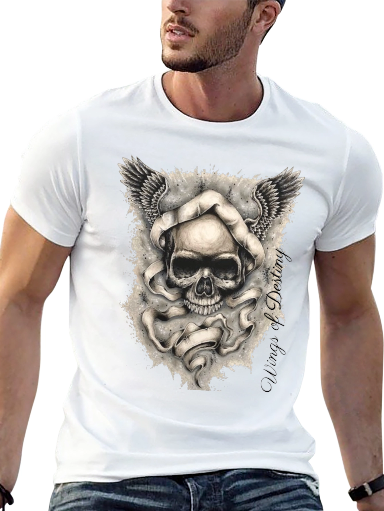 Grim Reaper Skull Winged Graphic Tee - Black