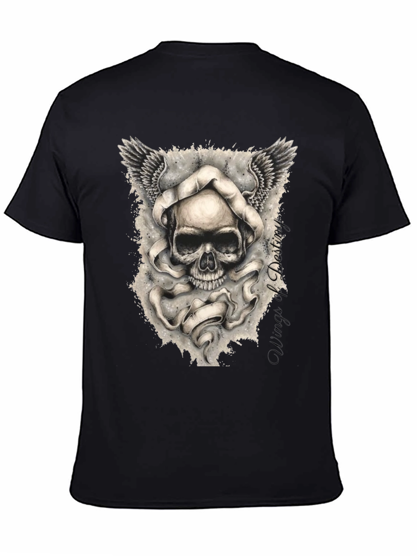 Grim Reaper Skull Winged Graphic Tee - Black