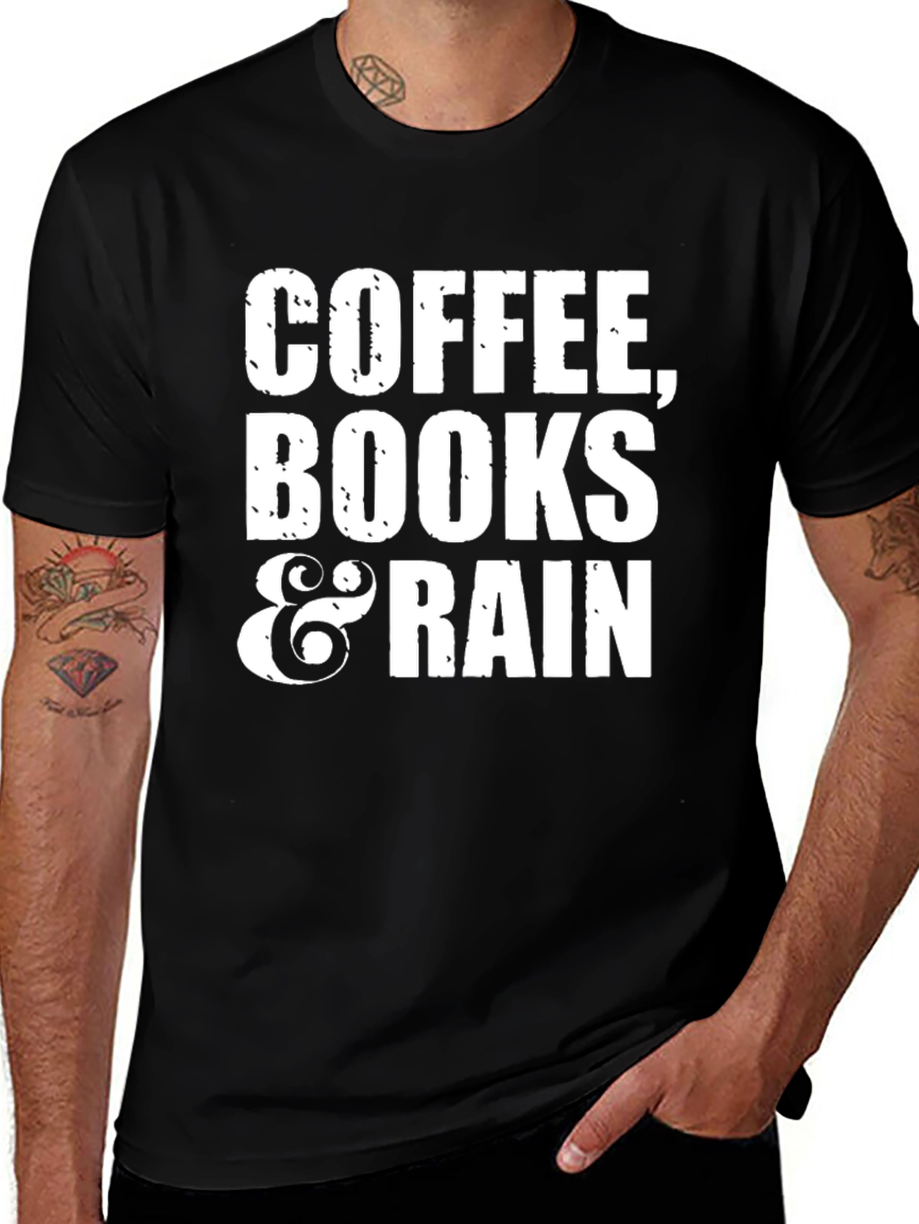 Coffee Books & Rain Black T-Shirt