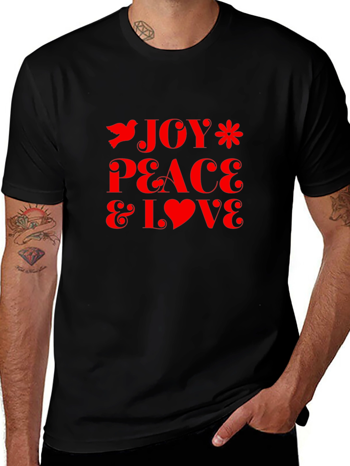 Joy Peace Love Graphic Tee - Stylish Black T-Shirt
