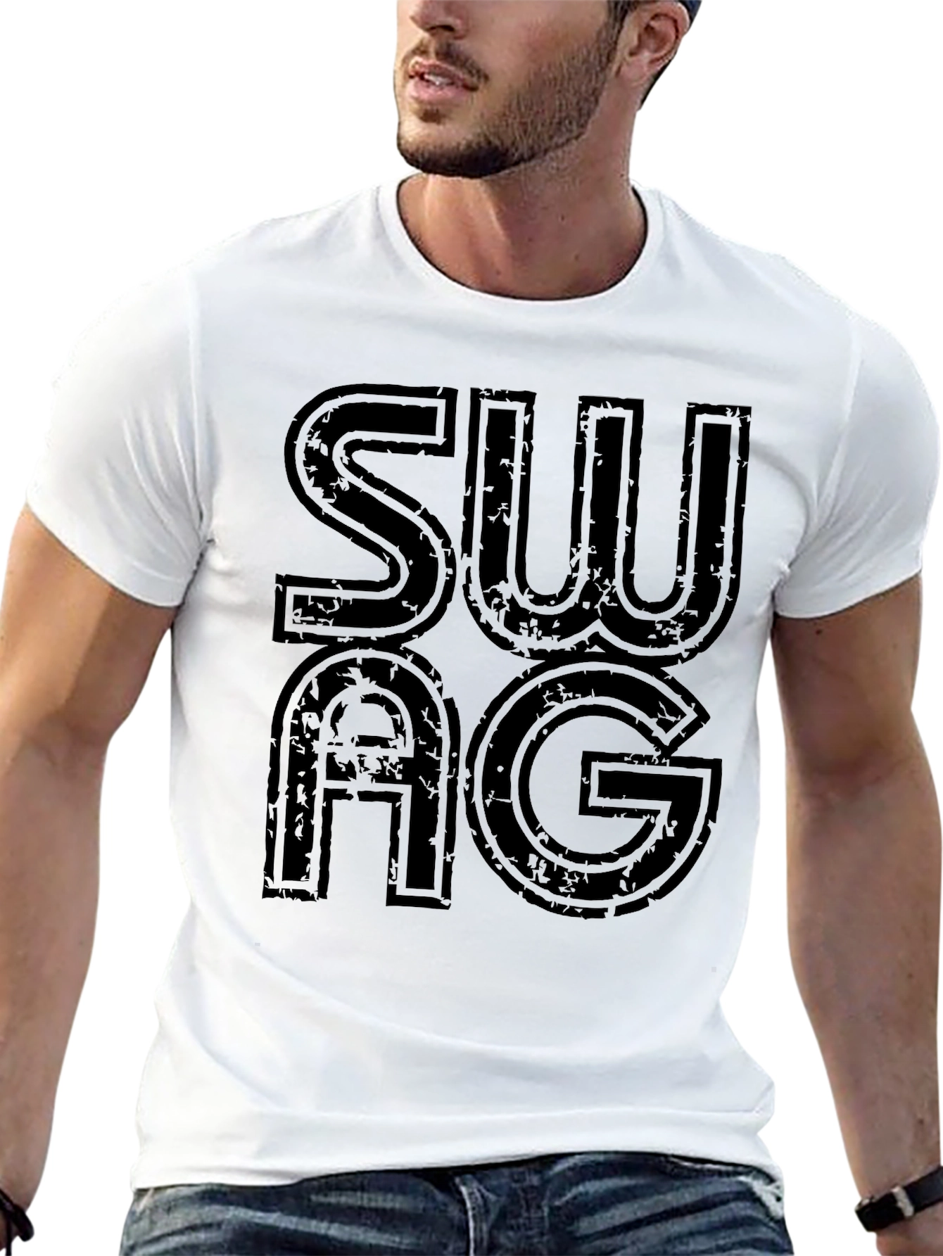 Mens Black SWAG Graphic Print T-Shirt