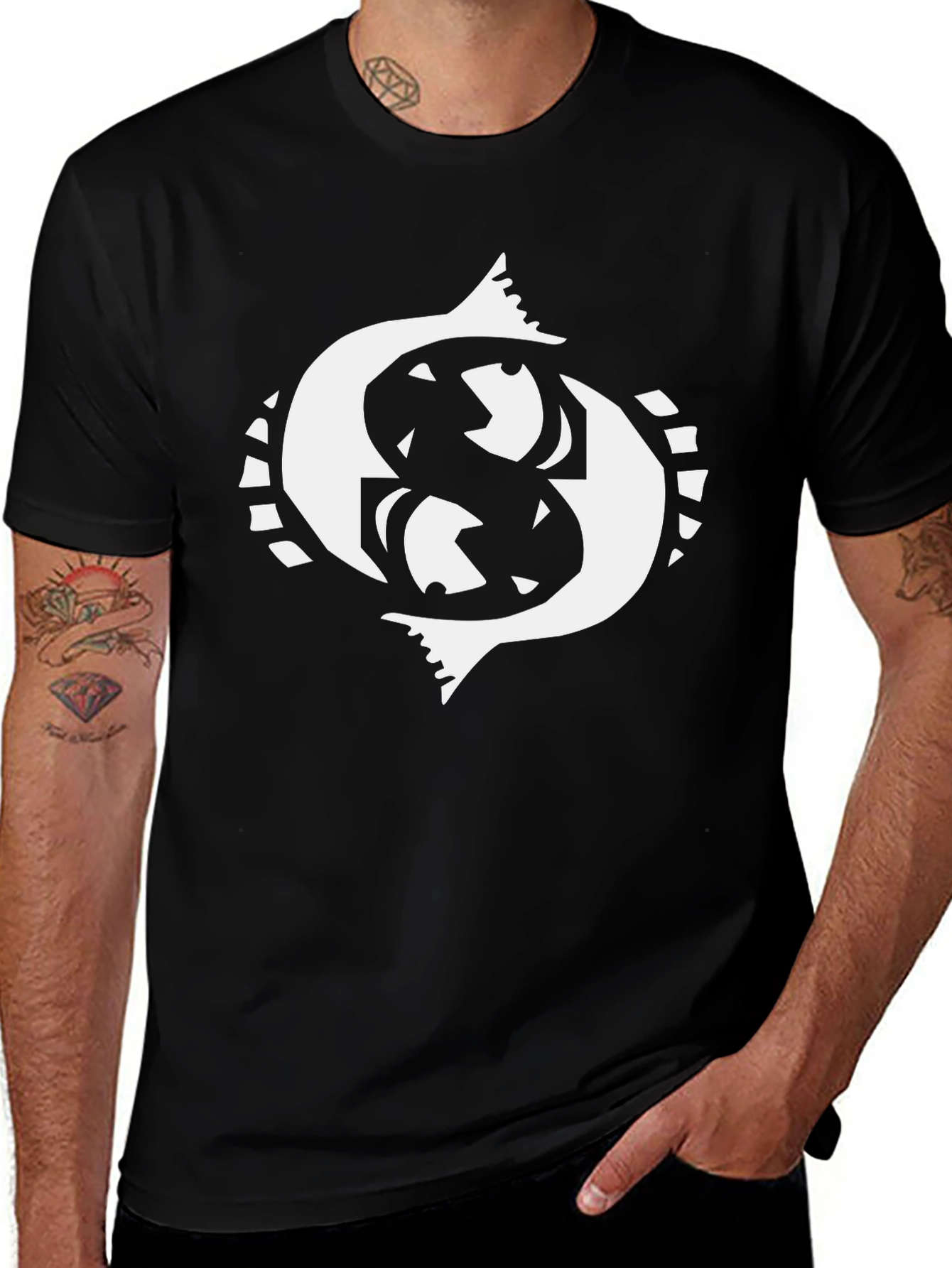 Pisces Zodiac Sign Graphic Tee - Black Cotton Blend