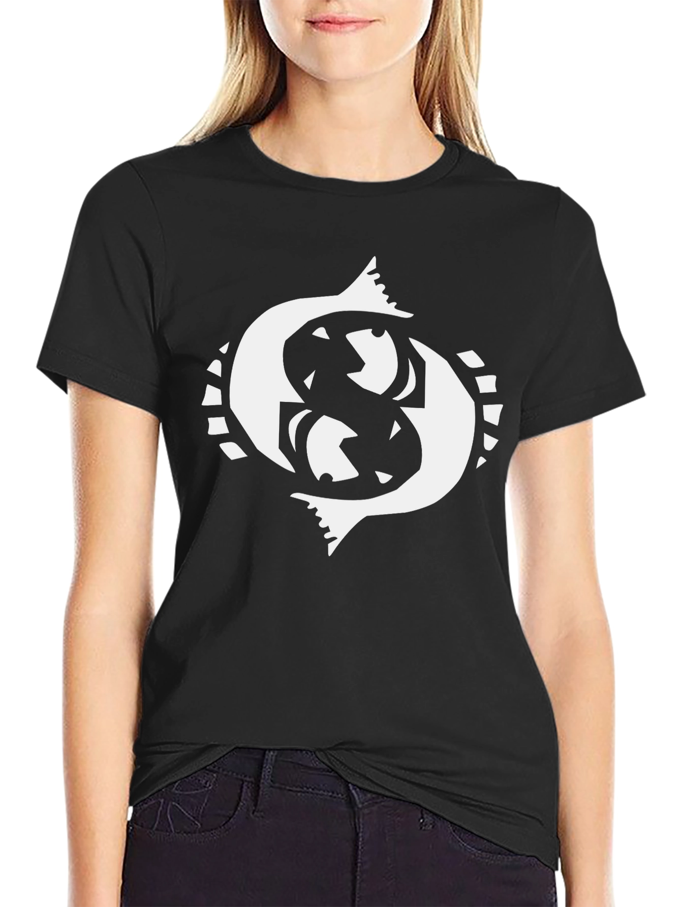 Pisces Zodiac Sign Graphic Tee - Black Cotton Blend