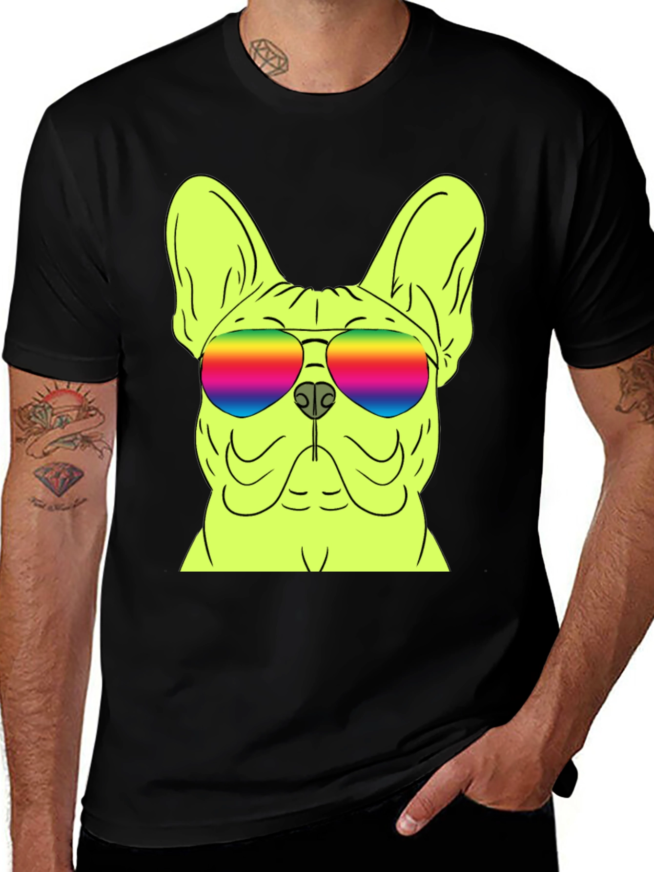 Cool Dog Graphic Tee - Rainbow Sunglasses