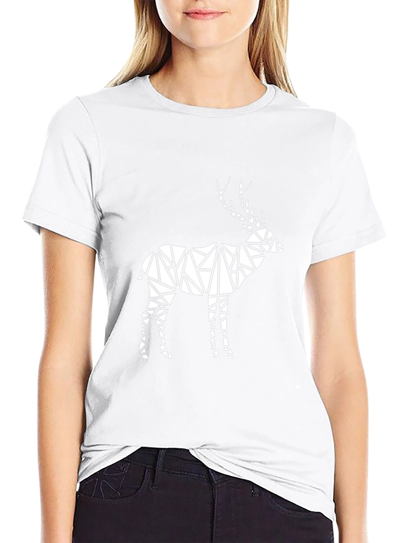 Geometric Deer Graphic Tee - Modern Black T-Shirt
