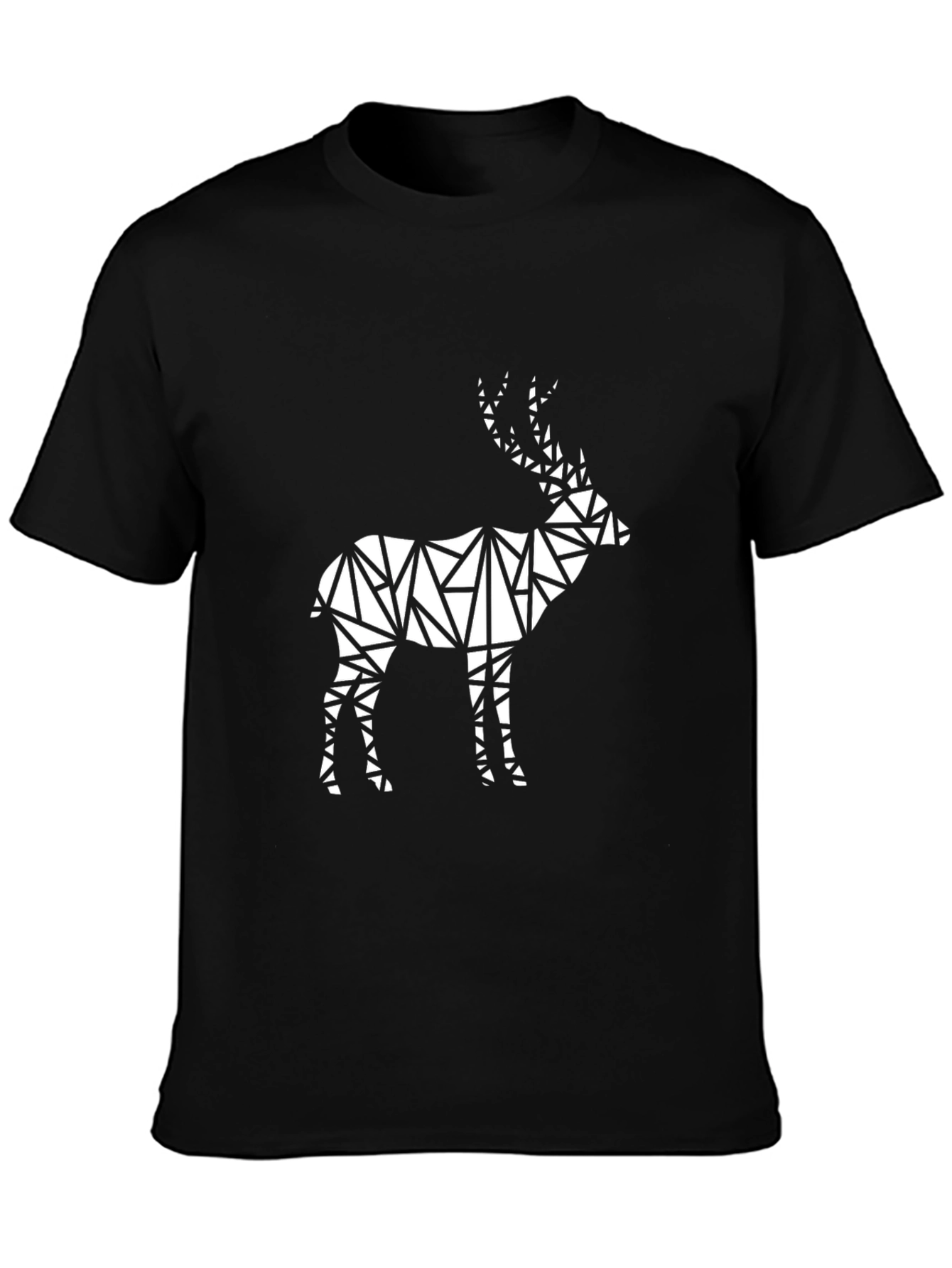 Geometric Deer Graphic Tee - Modern Black T-Shirt