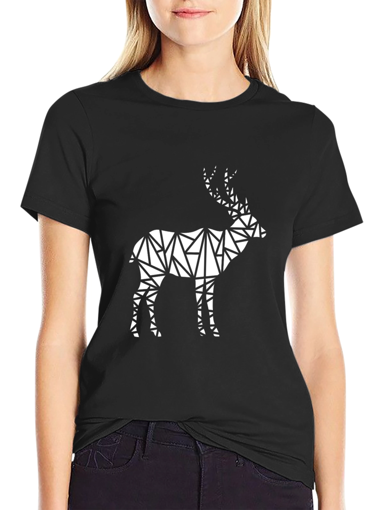 Geometric Deer Graphic Tee - Modern Black T-Shirt