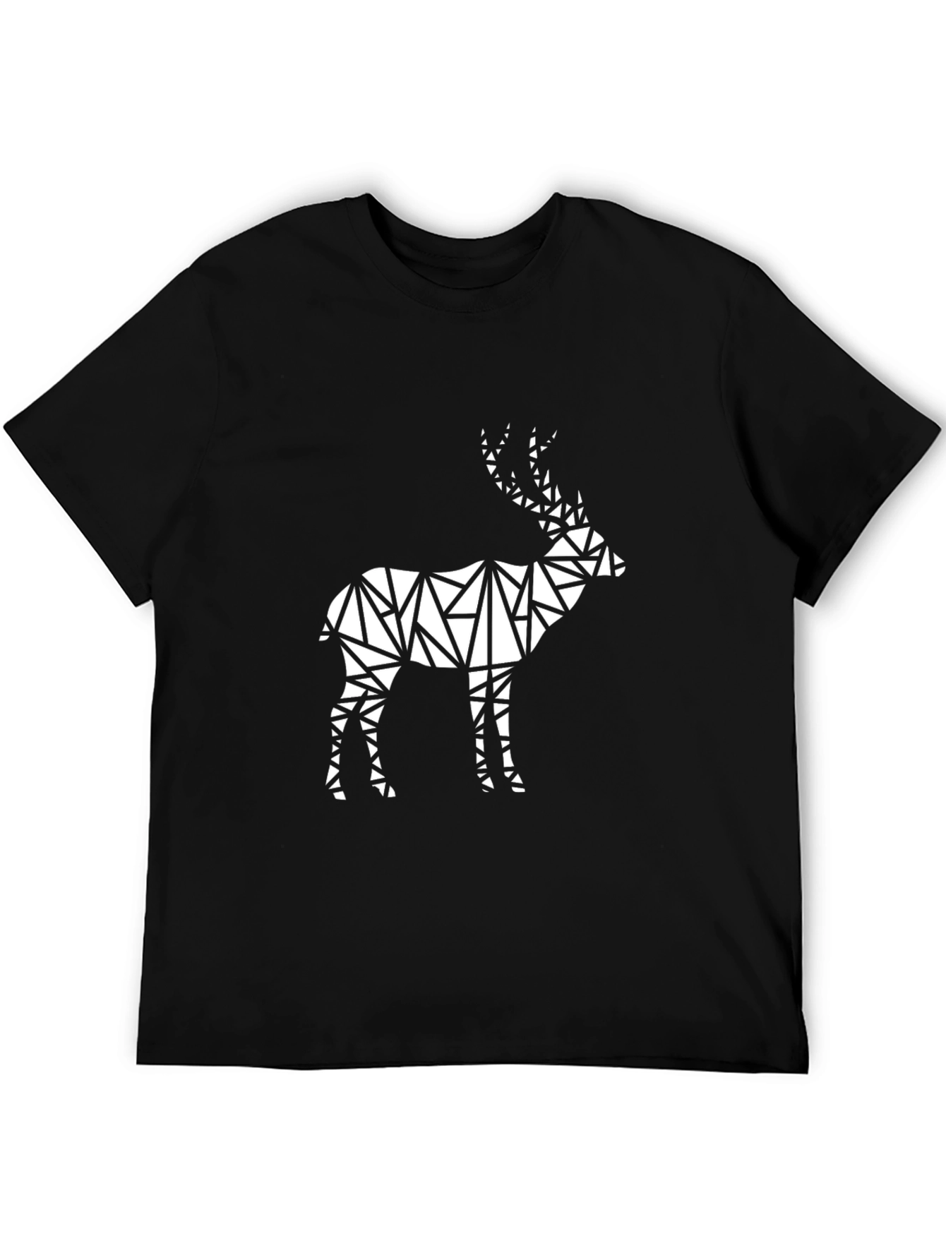 Geometric Deer Graphic Tee - Modern Black T-Shirt