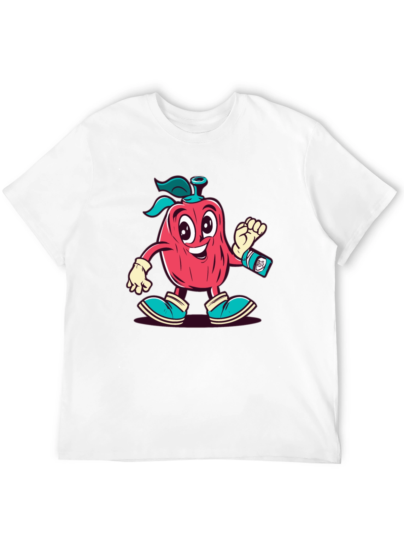 Cartoon Apple Character Black T-Shirt