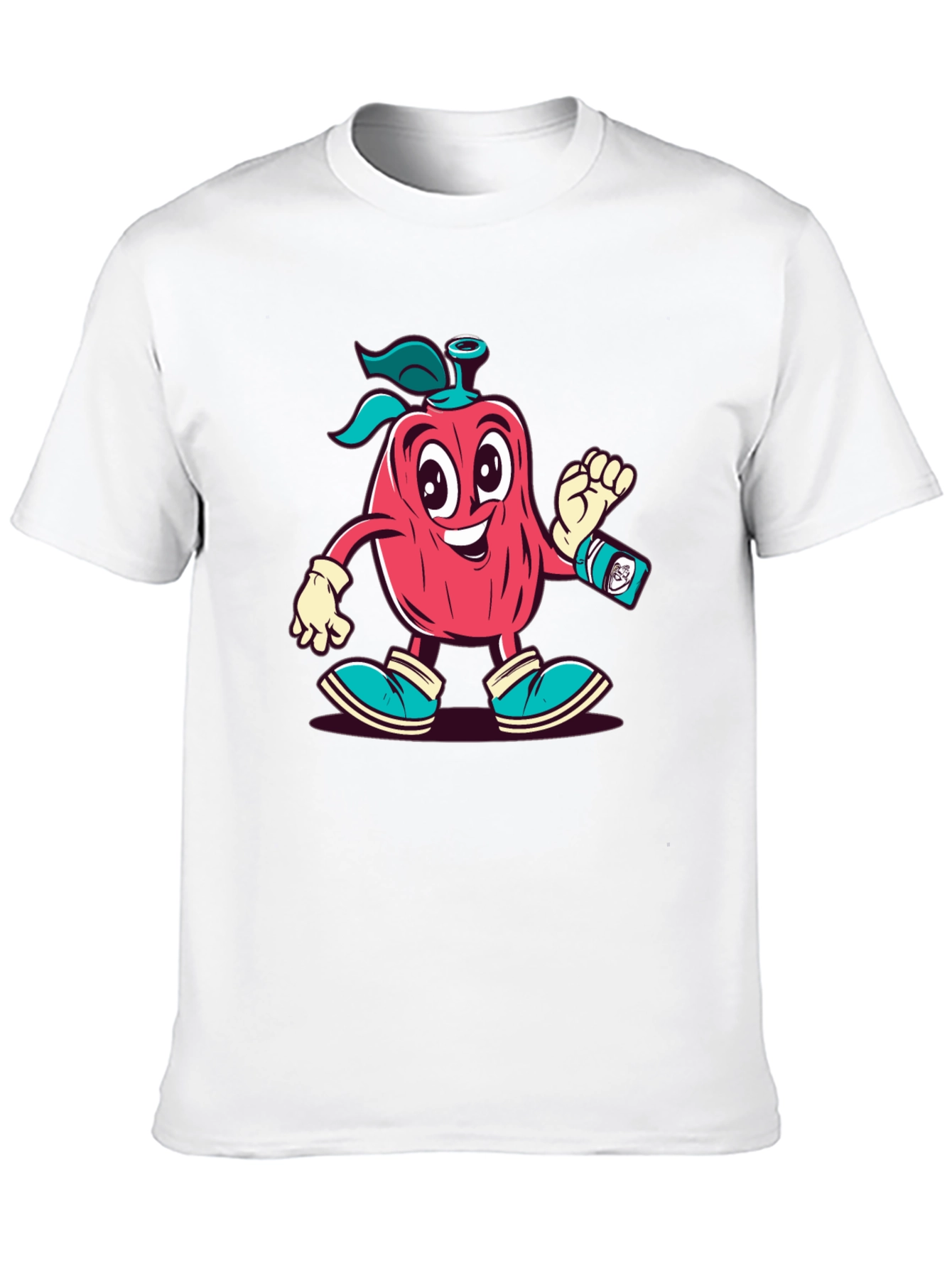 Cartoon Apple Character Black T-Shirt