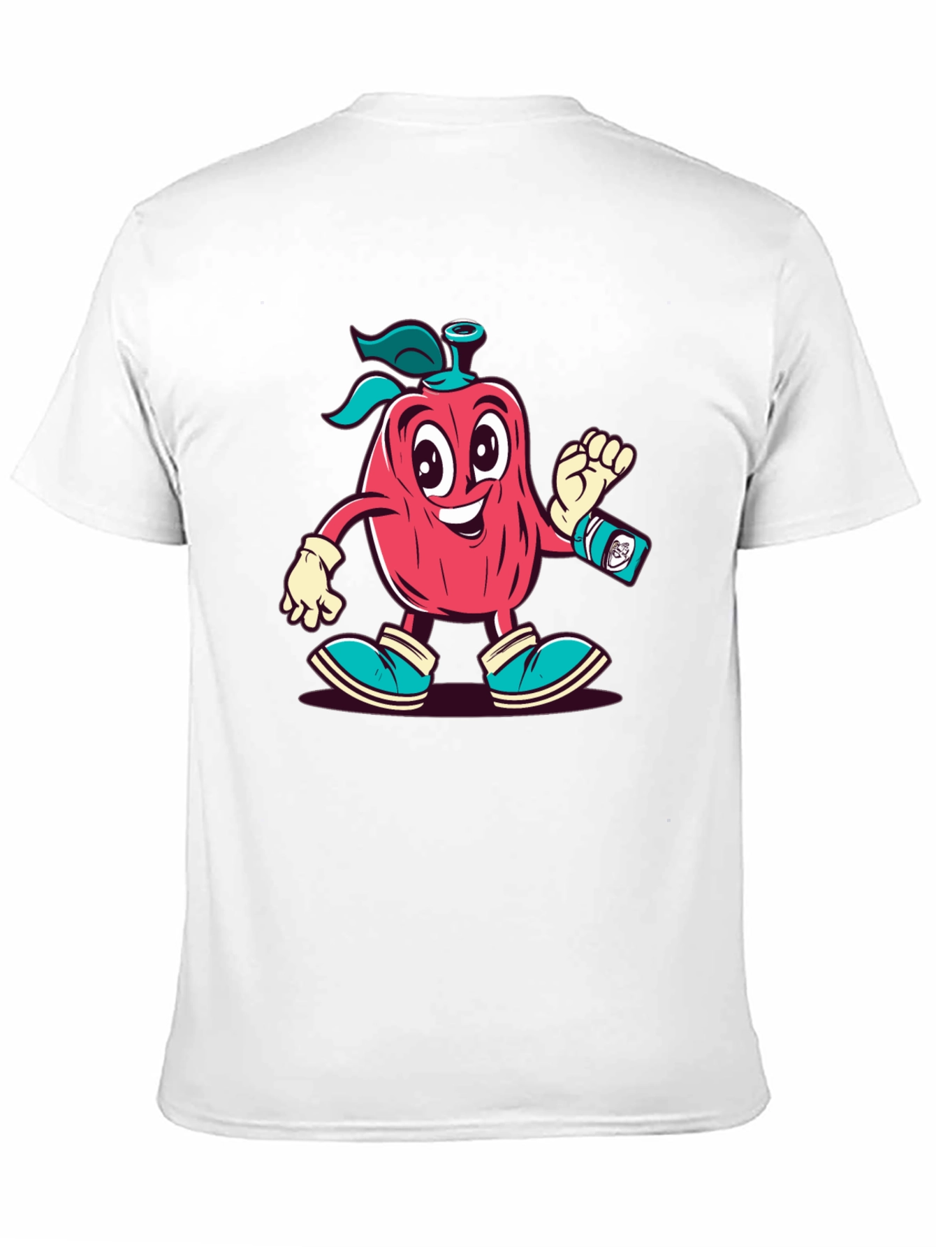 Cartoon Apple Character Black T-Shirt