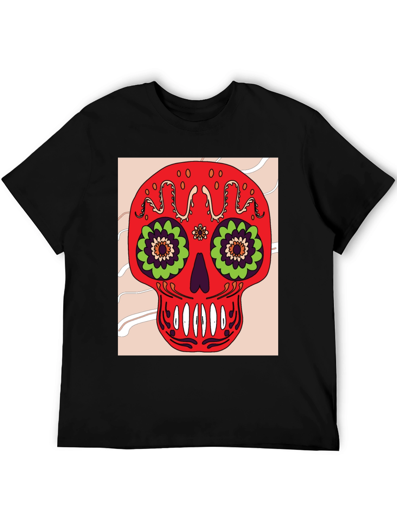 Sugar Skull Graphic Tee - Mens Black Cotton T-Shirt