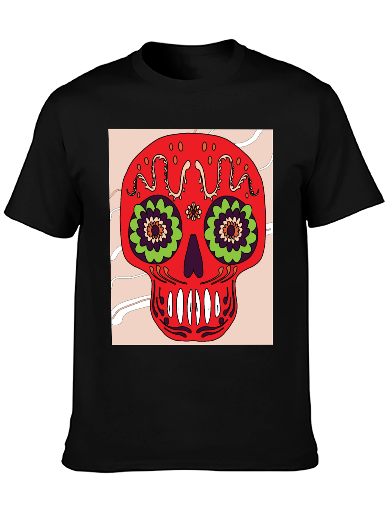 Sugar Skull Graphic Tee - Mens Black Cotton T-Shirt