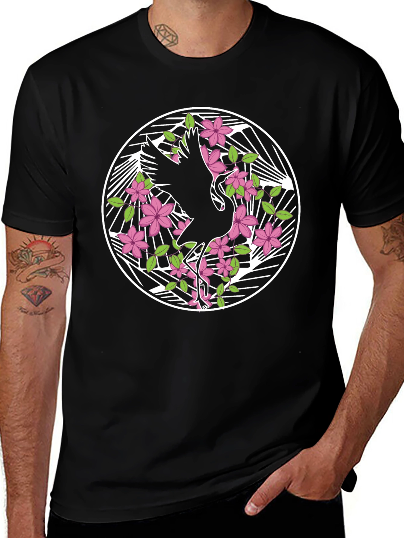 Crane and Blossom Graphic T-Shirt