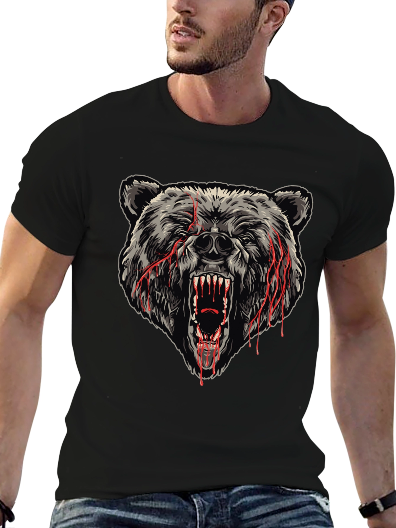 Mens Black Bear Graphic T-Shirt