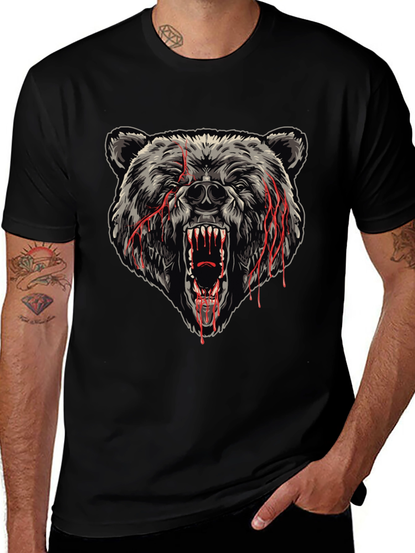 Mens Black Bear Graphic T-Shirt