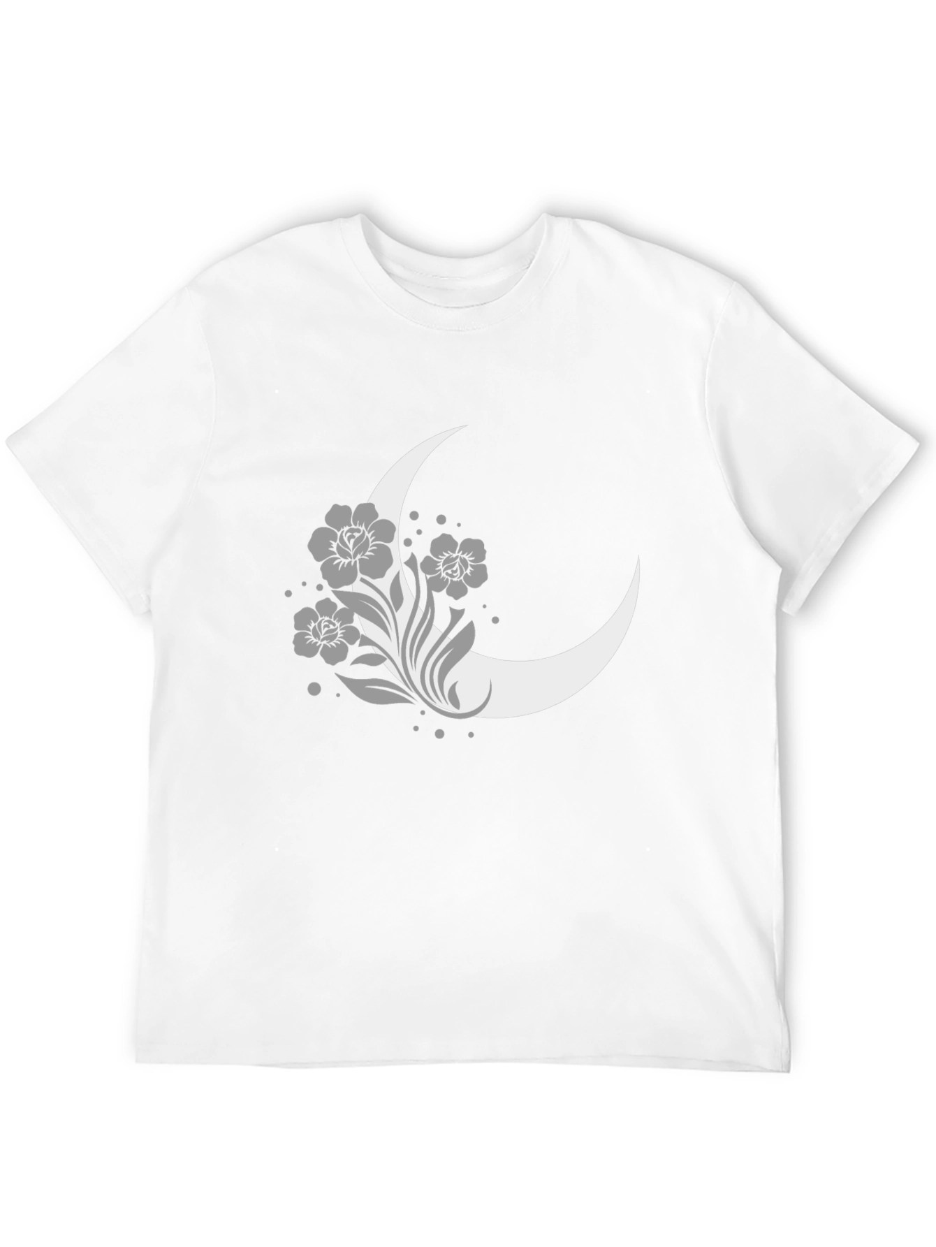 Floral Moon Graphic Tee - Casual Black T-Shirt