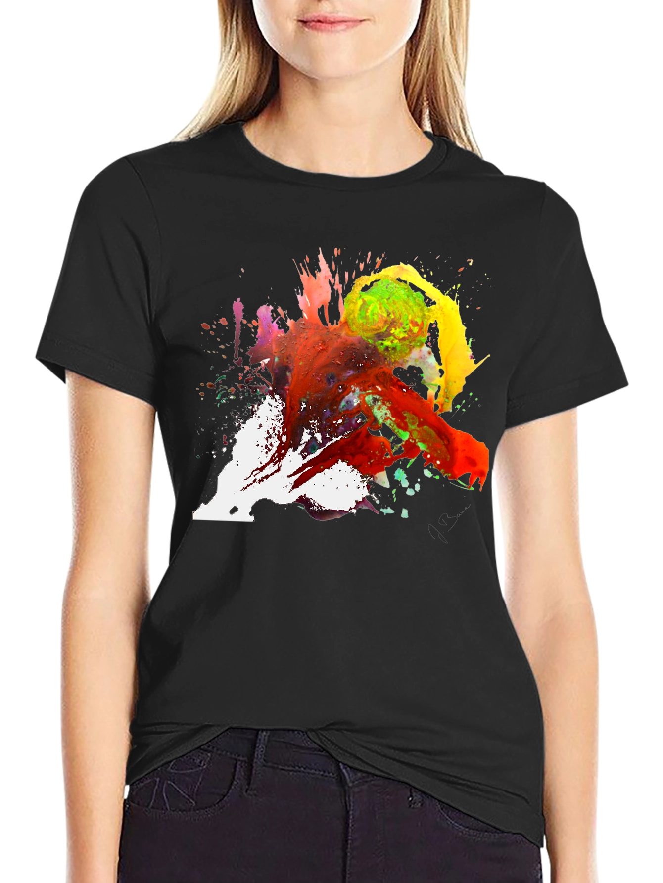 Abstract Paint Splatter Tee - Artistic Black T-Shirt