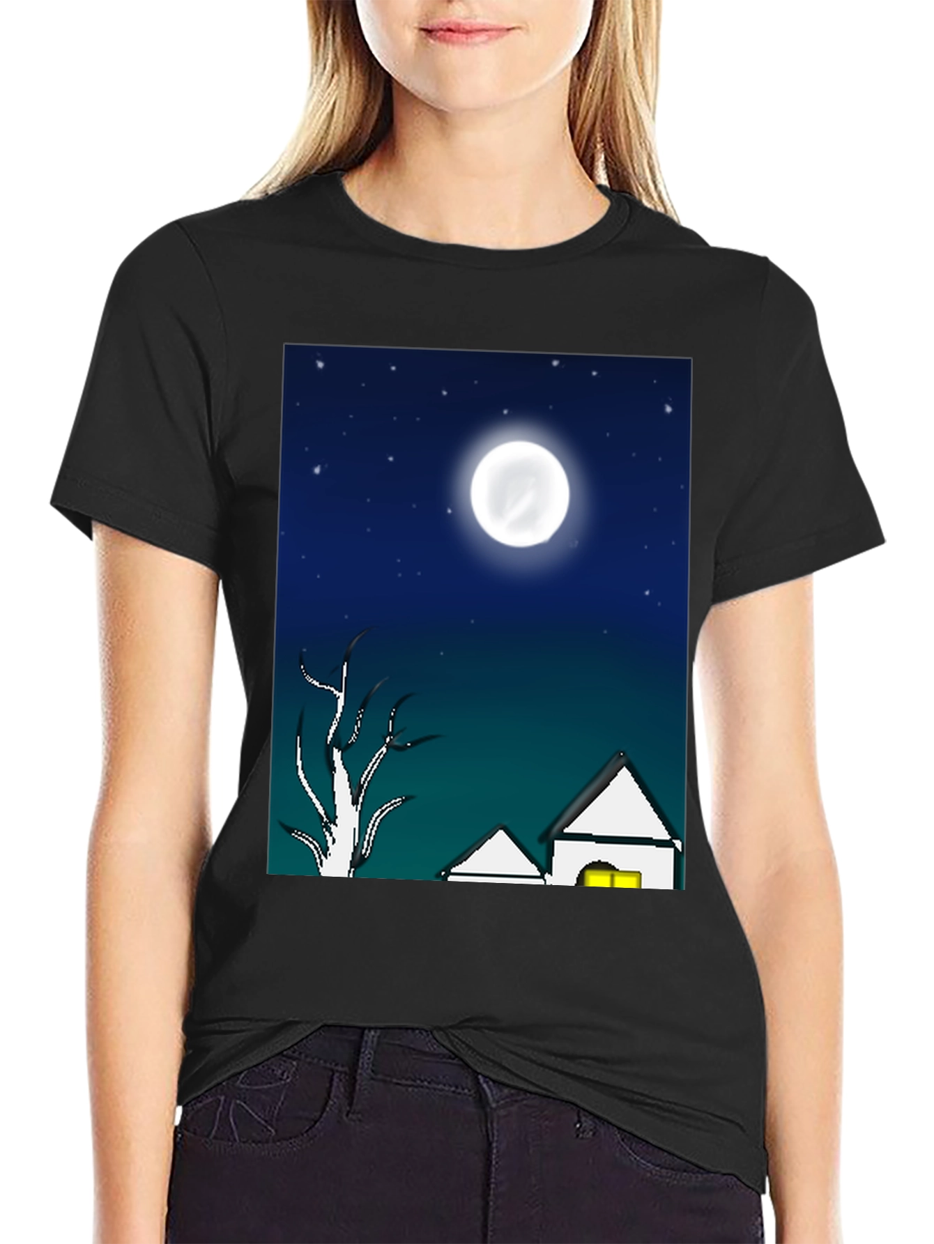 Eerie Night Scene Black T-Shirt