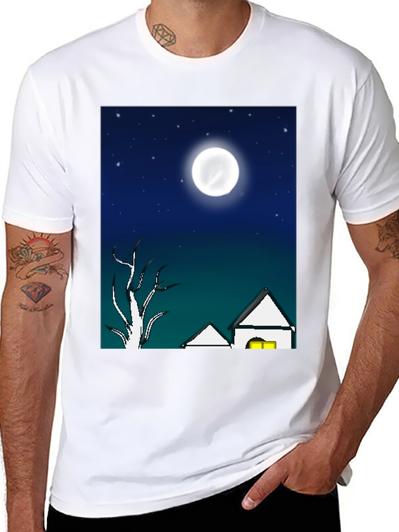 Eerie Night Scene Black T-Shirt