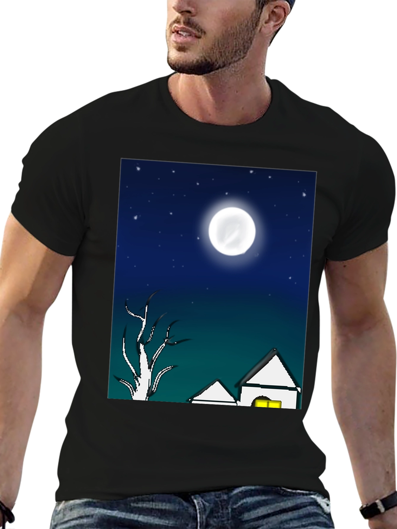 Eerie Night Scene Black T-Shirt