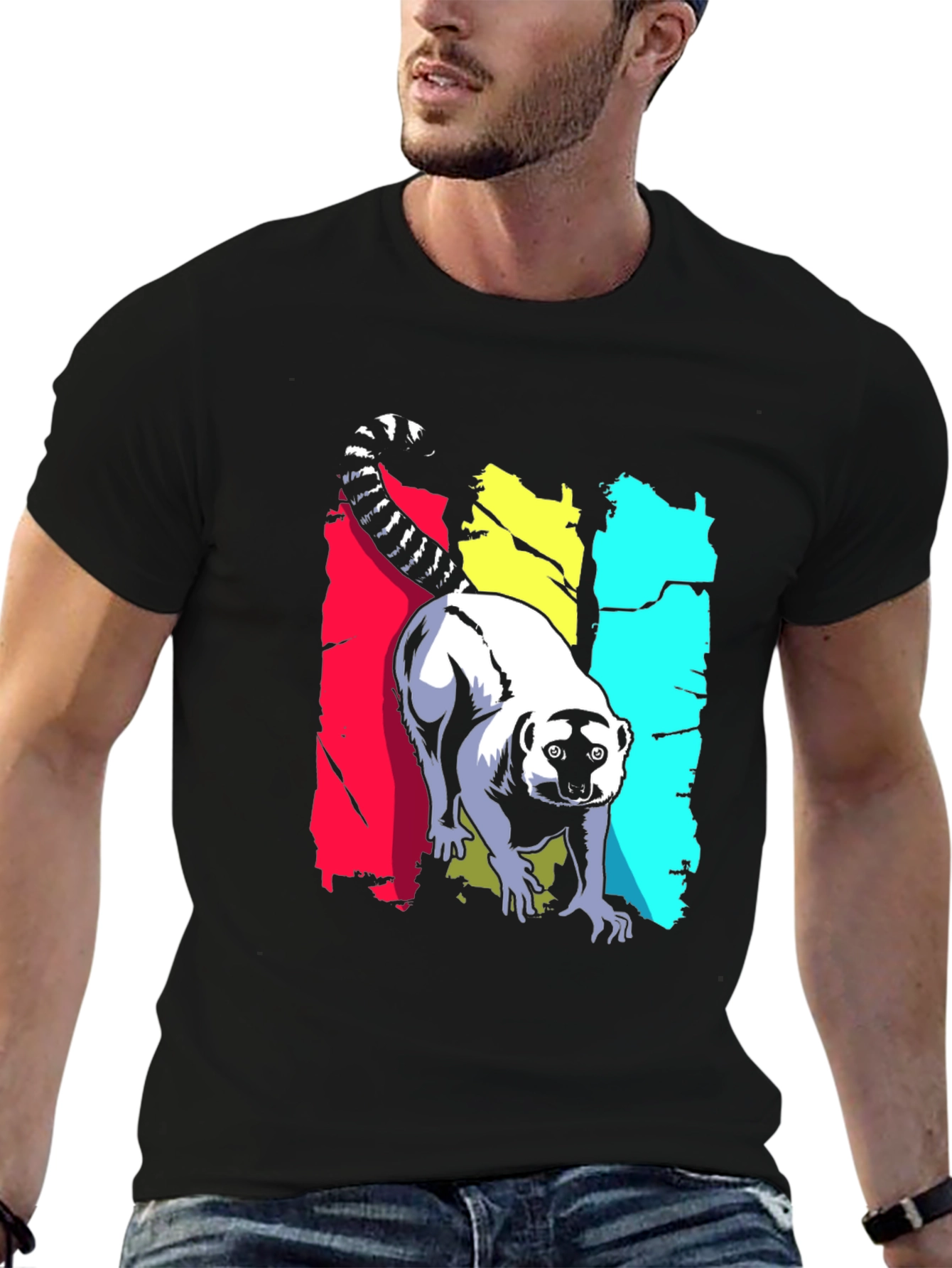 Lemur Graphic Print Black T-Shirt
