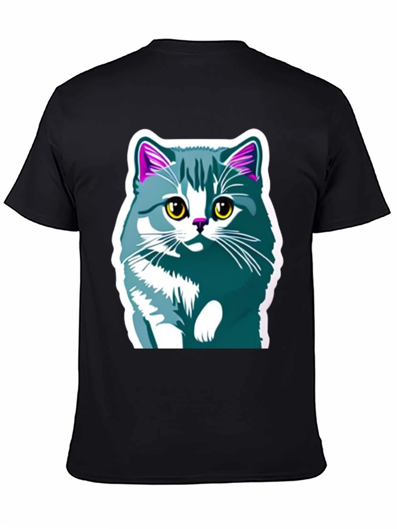 Cute Cat Graphic Tee - Mens Black T-Shirt