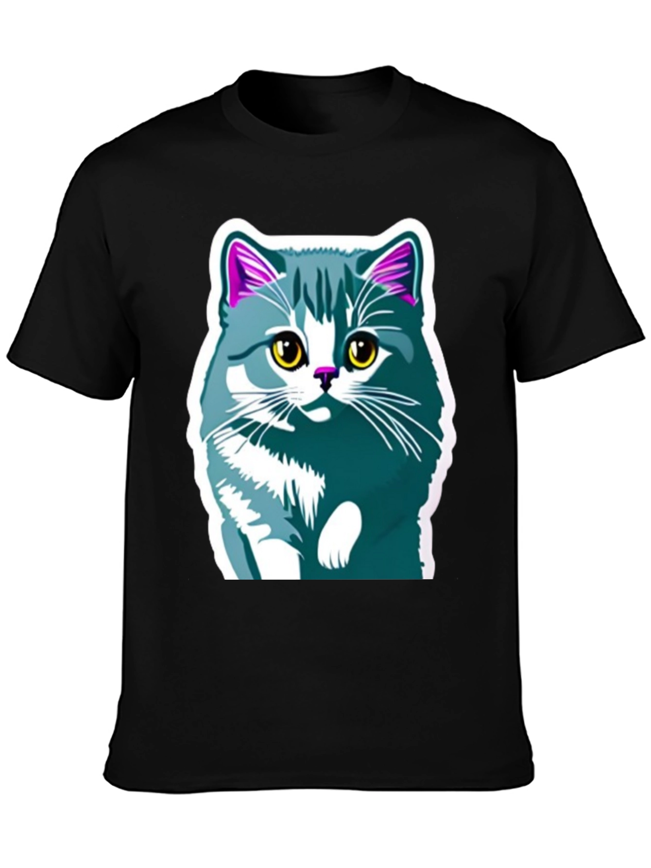 Cute Cat Graphic Tee - Mens Black T-Shirt