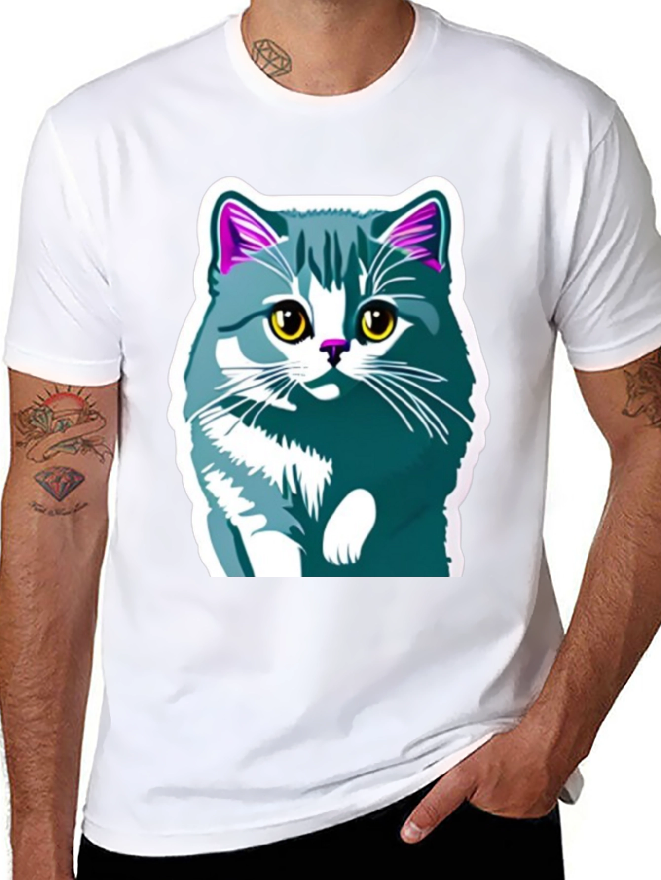 Cute Cat Graphic Tee - Mens Black T-Shirt