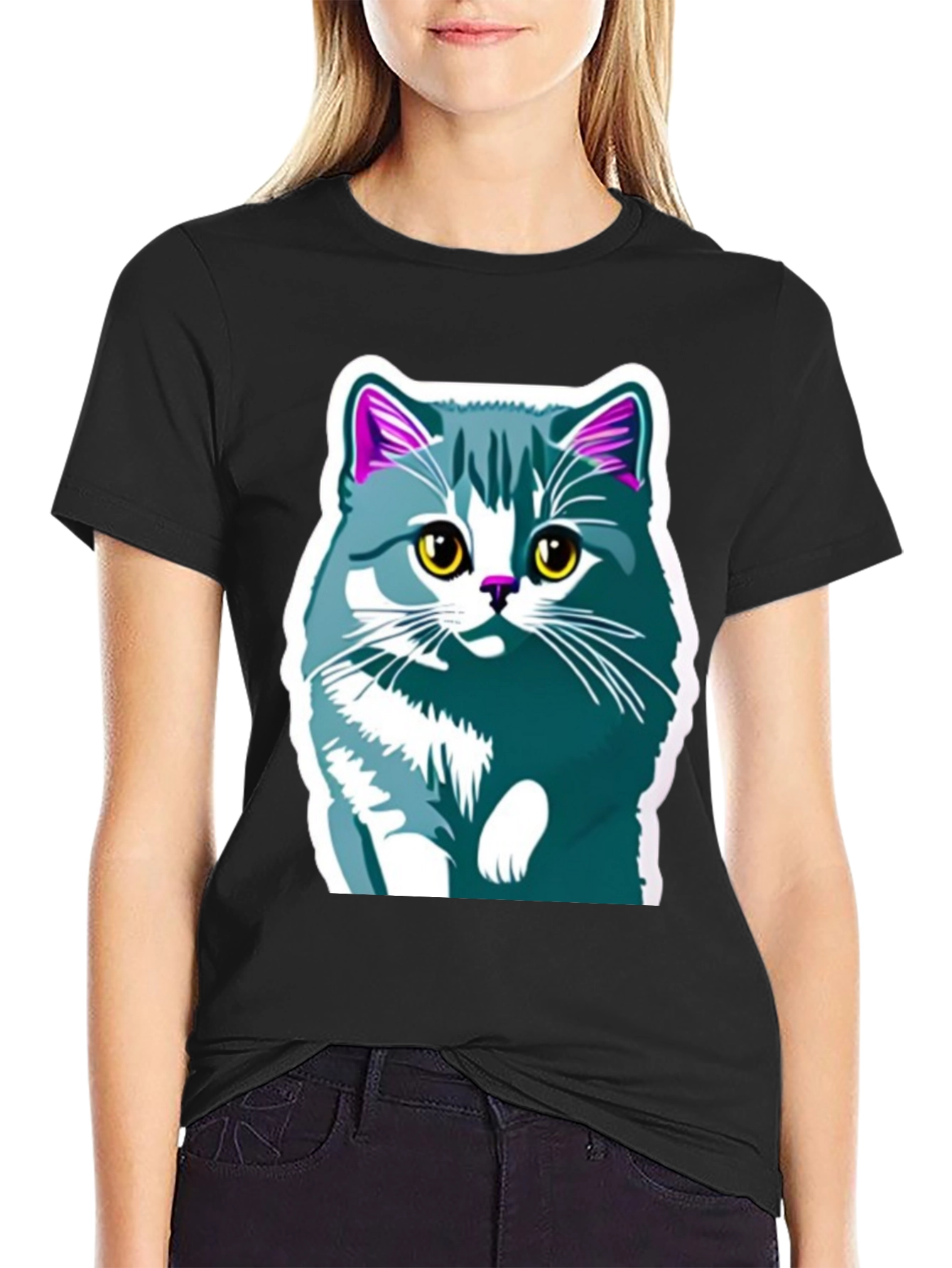 Cute Cat Graphic Tee - Mens Black T-Shirt